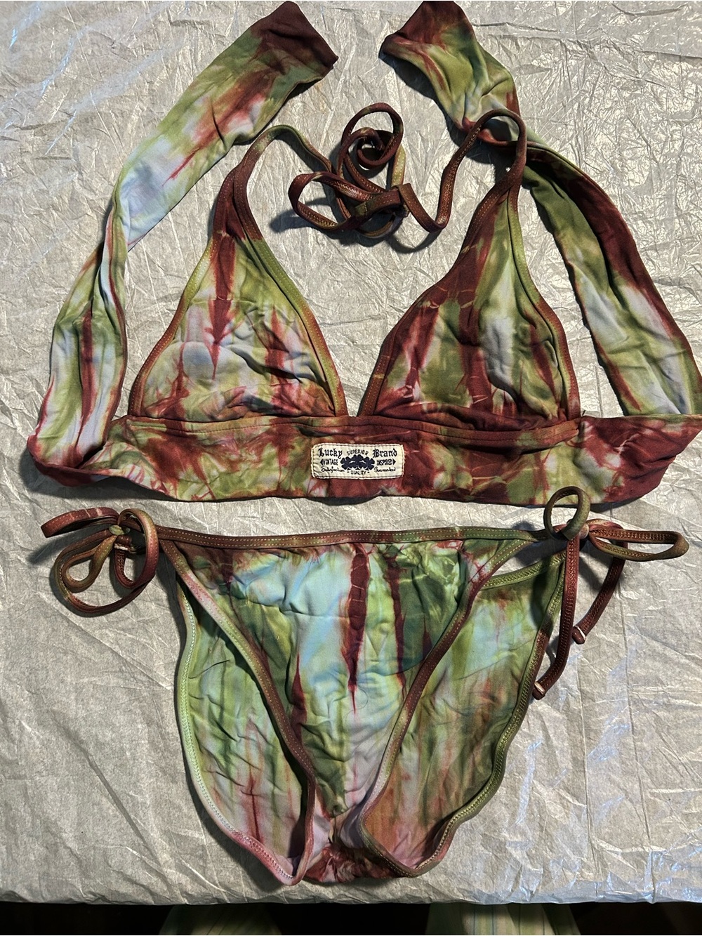 Lucky Brand Tie-Dye Bikini in Green and Brown Like New.